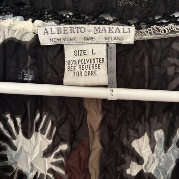 Alberto Makali Sheer Blouse Large Y2K Boho Crinkle Abstract Lace Stretchy Career - Picture 9 of 10
